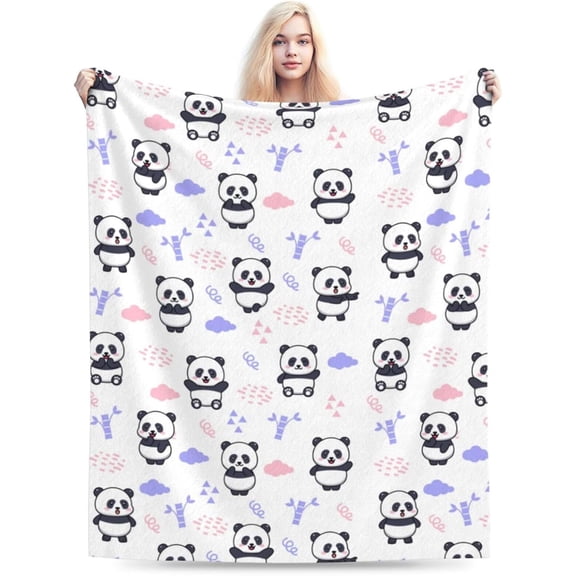Bear Panda and Bamboo Blanket, Soft Lightweight Fuzzy Panda Flannel Throw Blanket for Couch Sofa Bed Decor, Animal Panda Gifts 40"X50" Blanket