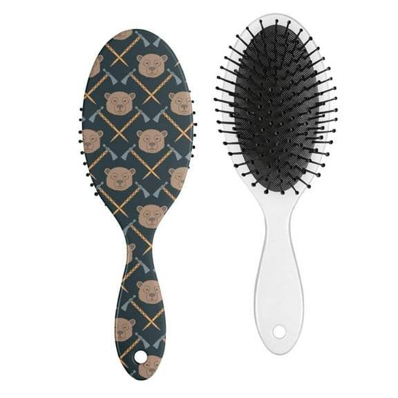 Bear Pattern Detangling Brush - Round-Tip Bristles to Reduce Breakage - Sleek Ergonomic Handle - Forest Winter Artistic Style