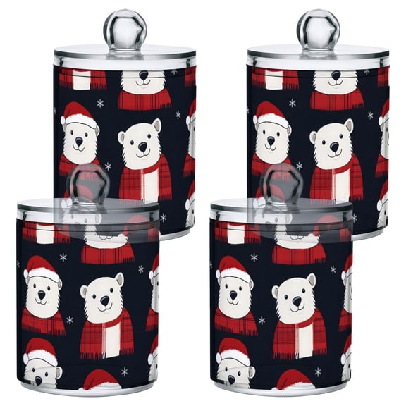 Bear Pattern Plastic Storage Jar 4 Pack Clear Translucent Canisters Dustproof Lid