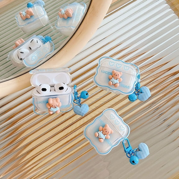 Bear Pattern Protective Case For AirPods 3rd Gen 1/2 Pro Cute Bear Clear Shockproof Case Cover With Pendant