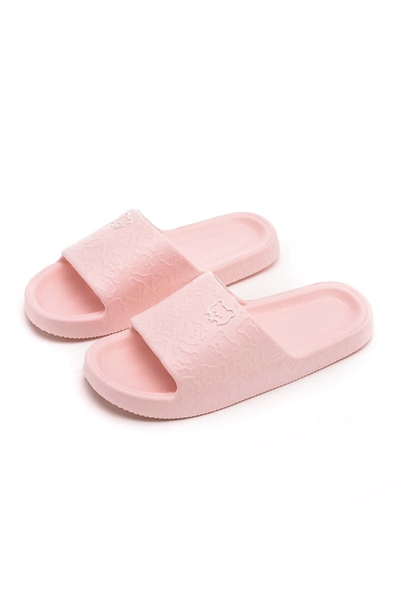 Bear Pattern Slide Slippers Non- Adorable Cartoon Bear Shower Shoes Women Summer Sandals (Pink 6)