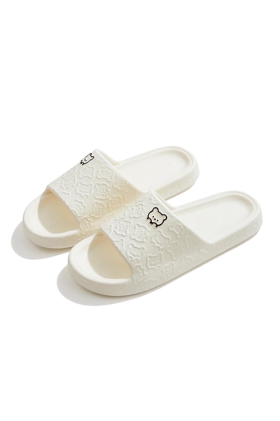 Bear Pattern Slide Slippers Non- Adorable Cartoon Bear Shower Shoes Women Summer Sandals (White 8)