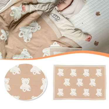 Bear Pattern Throw Blanket Anti-pilling Knitted Cotton Swaddle Wrap Sleeping Blanket for Couch