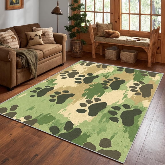 Bear Paw Camouflage Area Rug, Animal Print Military Pattern Carpet, Washable Non Slip Low Pile Soft Thin, Living Room Bedroom Study Office Entrance Home Decor Mat 5x8ft