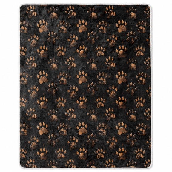 Bear Paw Print Sherpa Blanket, Soft Polyester Fleece Throw