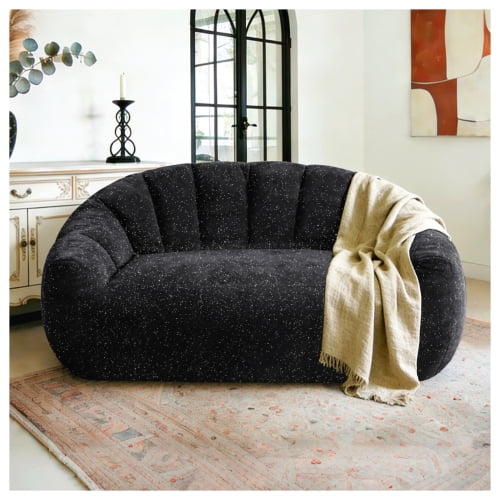 Bear Paw Sofa, Oversized Bean Bag Chair with Armrest, Shiny Silver Thread Faux Fur Plush, Filler Included, Ergonomic Comfy Seating for Living Room, Bedroom & Lounge, Black