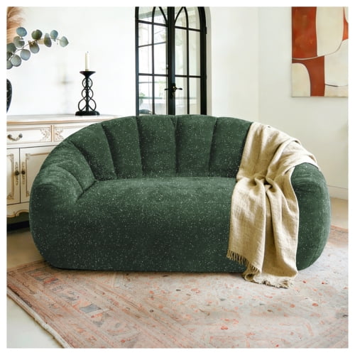 Bear Paw Sofa, Oversized Bean Bag Chair with Armrest, Shiny Silver Thread Faux Fur Plush, Filler Included, Ergonomic Comfy Seating for Living Room, Bedroom & Lounge, Green