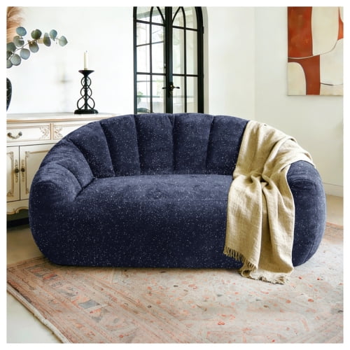 Bear Paw Sofa, Oversized Bean Bag Chair with Armrest, Shiny Silver Thread Faux Fur Plush, Filler Included, Ergonomic Comfy Seating for Living Room, Bedroom & Lounge, Blue