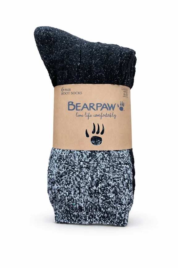 Bear Paw Women's Boot Sock 6-pair Fits Shoe Size 4-10, Black