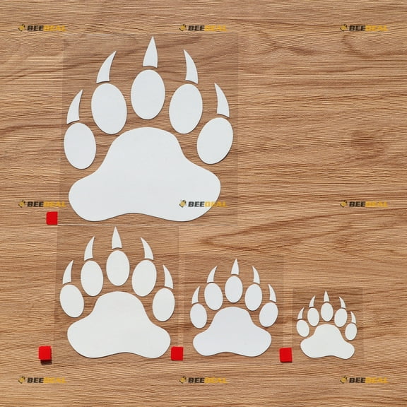 Bear Paws Print Tracks Hunting Decal Vinyl Sticker - 4 Pack White, 2 Inches, 3 Inches, 4 Inches, 6 Inches - Die Cut No Background for Car Boat Laptop Cup Phone