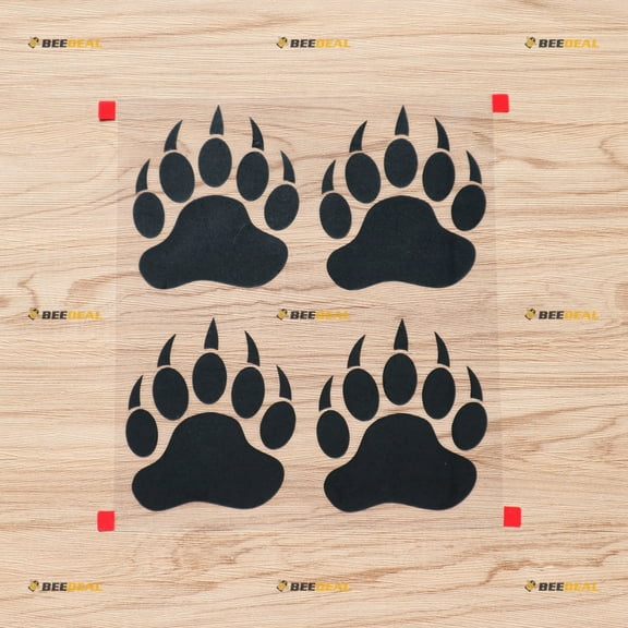 Bear Paws Prints Tracks Hunting Vinyl Decal Sticker - 4 Pack Black, 4 Inches - for Car Boat Laptop Cup 08270