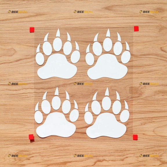 Bear Paws Prints Tracks Hunting Vinyl Decal Sticker - 4 Pack White, 4 Inches - for Car Boat Laptop Cup 08270