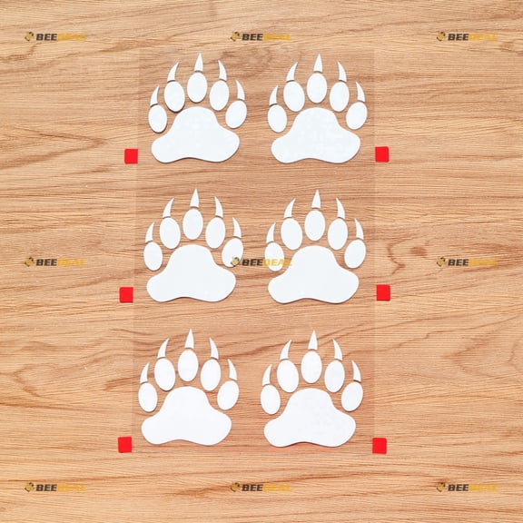 Bear Paws Prints Tracks Hunting Vinyl Decal Sticker - 6 Pack White, 3 Inches - for Car Boat Laptop Cup 08270