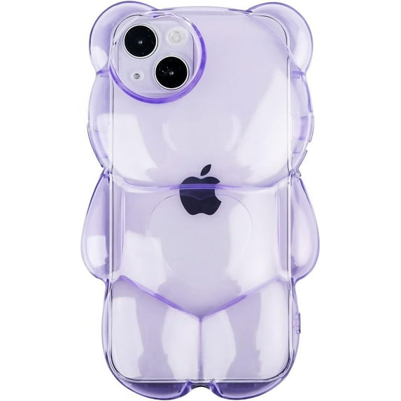 Bear Phone Case Compatible with iPhone 13 Pro Max Case, Cute 3D Clear Purple Bear Case, Shockproof Kpop Cartoon Bear Phone Case for Women Girls