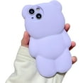 thumbnail image 1 of Bear Phone Case Compatible with iPhone 14 Pius, Cute 3D Frosted Purple Bear Case, Soft Shockproof Kpop Bear Phone Cover for Women Girls, 1 of 13