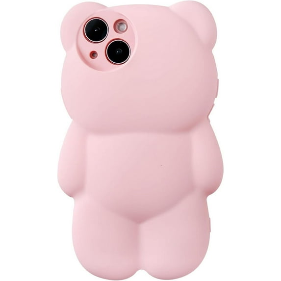 Bear Phone Case Compatible with iPhone 14 Pro, Cute 3D Pink Bear Case, Shockproof Lovely Cartoon Bear Shape Cover for Women Girls