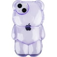 thumbnail image 1 of Bear Phone Case Compatible with iPhone 15 Pro Case, Cute 3D Purple Clear Bear Case, Shockproof Kpop Cartoon Bear Phone Case for Women Girls, 1 of 12