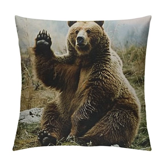 Bear Pillow,Home Decorative Throw Pillow Cover Hi Bear Sit on The Lawn Cushion for Couch/Sofa/Bedroom/Livingroom/Kitchen/Car Square Pillow case