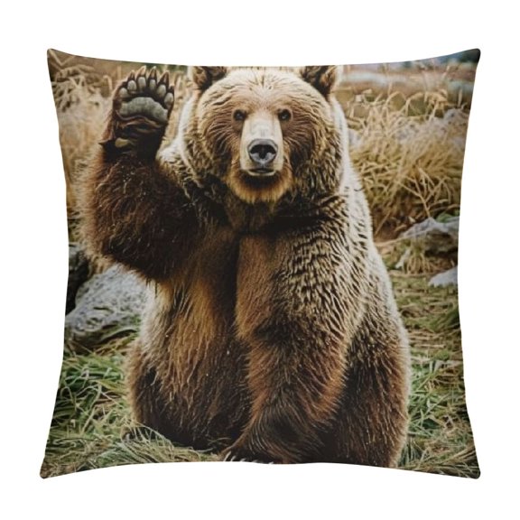 Bear Pillow,Home Decorative Throw Pillow Cover Hi Bear Sit on The Lawn Cushion for Couch/Sofa/Bedroom/Livingroom/Kitchen/Car Square Pillow case