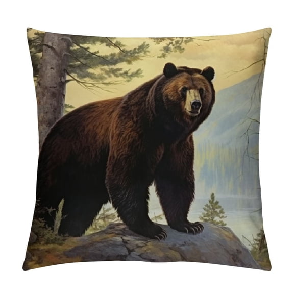 Bear Pillowcases,Bear in The Forest Decorative Cushion Cove Square Throw Pillow Cover