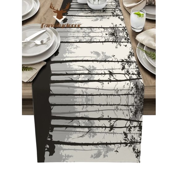 Bear Pine Tree Brown Table Runner Home Wedding Table Flag Mat Centerpieces Decoration Party Dining Long Tablecloth