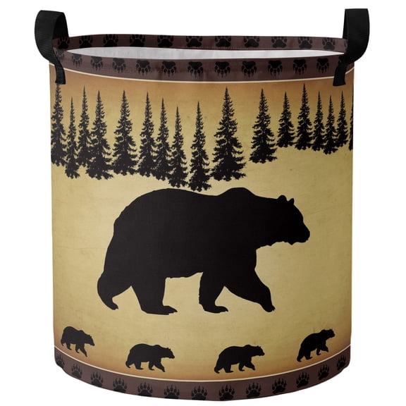 Bear Pine Tree Laundry Hamper Dirty Clothes Hamper for Bedroom Bathroom Vintage Farmhouse Clothes Hampers Laundry Basket Toy Baskets Storage Organizer 13.8"x17"