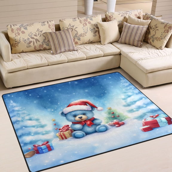 Bear Pines Trees Gifts Hat Area Rug Washable 80 x 58 Floor Carpet Mat Non Slip for Bedroom Living Room Home Decor
