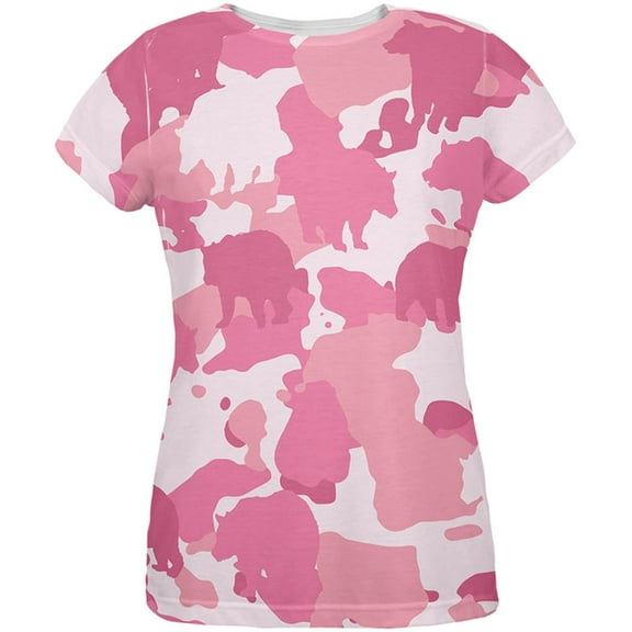 Bear Pink Camo All Over Womens T-Shirt - Small