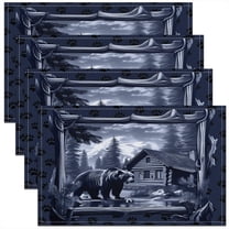 Bear Placemats Set of 4 18"x12" Rustic Cabin Lodge Table Mats for Decor Nature Wildlife Bear Place Mat for Kitchen Dining Table Party Decor Indoor Outdoor Farmhouse Blue