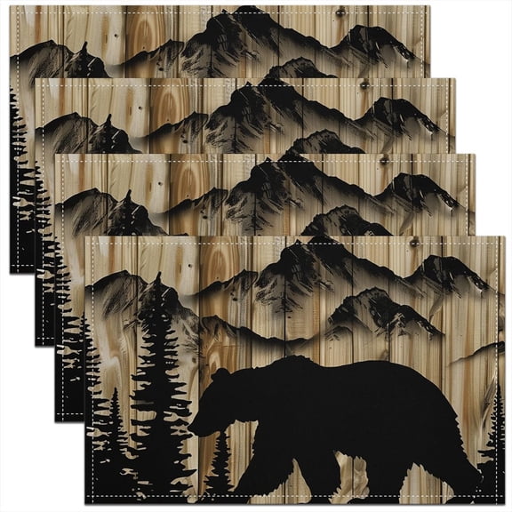 Bear Placemats Set of 4 Wild Animal Table Mats Mountain Place Mat for Kitchen Dining Table Party Decor Indoor Outdoor 18"x12" Non-Slip Easy to Clean