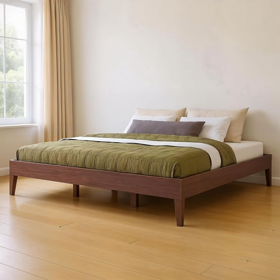 Bear Platform Bed (King), Oak Embossed Dark Brown