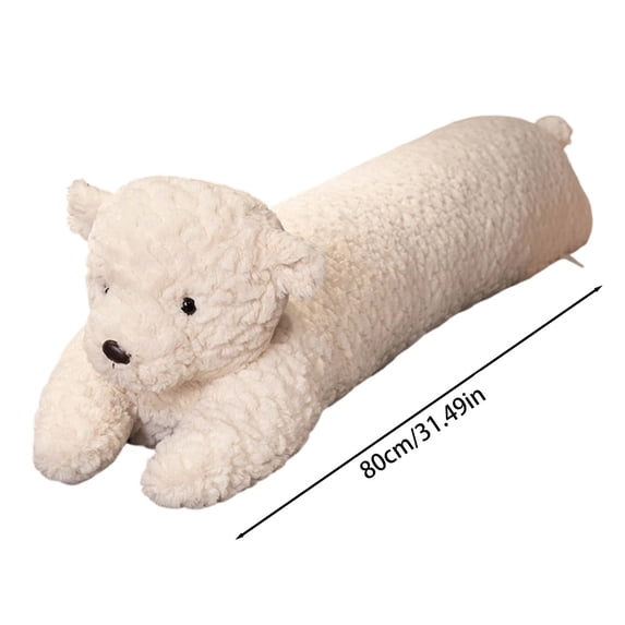 Bear Plush Pillow White Long Body Pillow for Side Sleep, Leg Hugging Pillow for Comfort, Decorative Throw Cushion for Sofa Bed, Large Backrest Pillow Gift