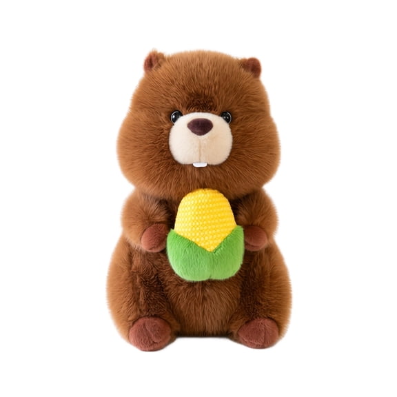 Bear Plush Stuffed Toy Holding a Red Apple or Yellow Corn, Soft Brown Furry Animal Doll with Tasty Food Design, Cute Sitting Bear for Shelf Decor and Gifts