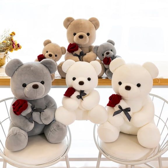 Bear Plush Toy Hold A Rose Lovely Doll Plushies Fully Filled Soft Sofa Ornament Elegant Cartoon Little Bear Doll Stuffed Animal Toy Valentine's Day Gift