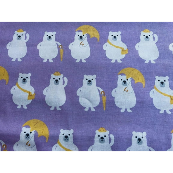 Bear-Polar Bear-Japanese Fabric-Purple-White-Yellow-Cotton Canvas Fabric