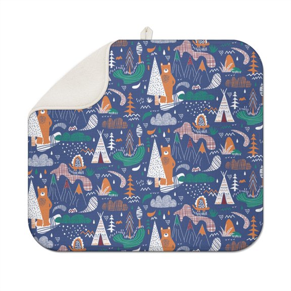 Bear Print Design Dish Drying Mat Absorbent 3-Layer Microfiber Heat Resistant Foldable Kitchen Mat