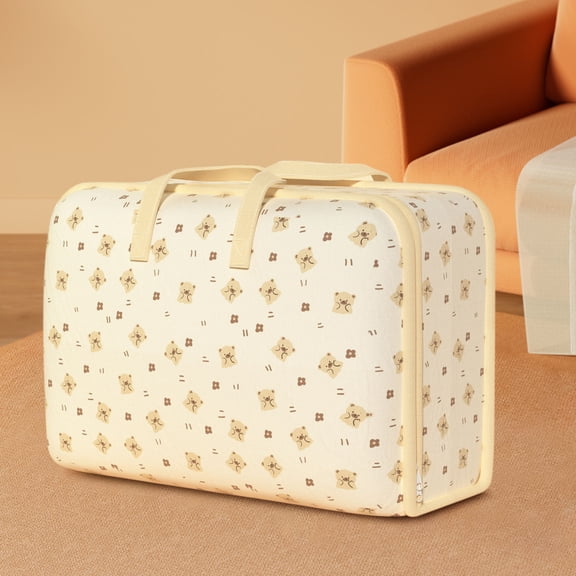 Bear Print Large Capacity Fabric Storage Bag, Cute Moving Organizer for Quilts Clothes and Daily Necessities, Dust Resistant Comforter Storage Bag with Handles for Home Travel and Dorm Use