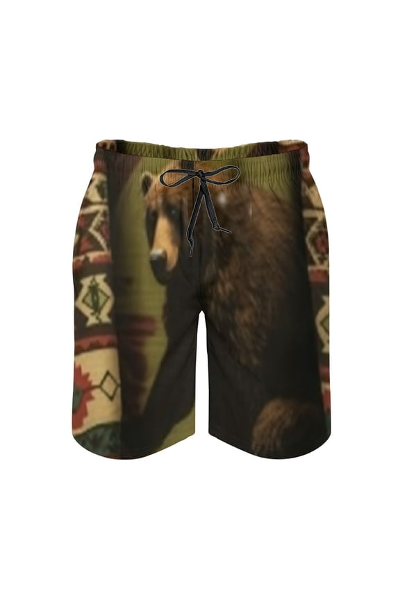 Bear Print Men's Beach Shorts Summer Holiday Casual Lightweight Quick-Dry Shorts