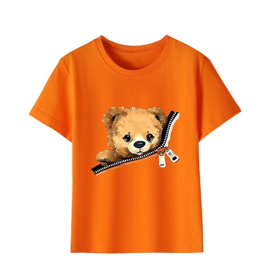 Bear Print Short Sleeve T-Shirt for Kids, Round Neck Casual Top for 3-10 Years