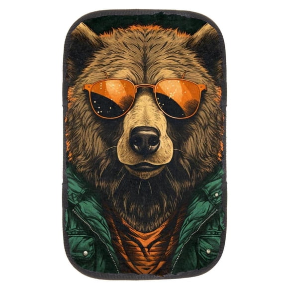 Bear Printed Soft Furry Car Armrest Mat 12.5x8.2 Inch Comfortable Armrest Accessory