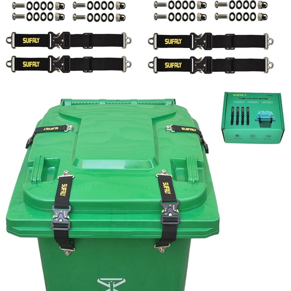 Bear Proof Trash Can Locks,Raccoon Garbage Straps,4 Pack | Adjustable Heavy-Duty Straps with Metal Hardware Fit 2896 Gallon Bins; Helps Deter Bears, Raccoons and Wildlife