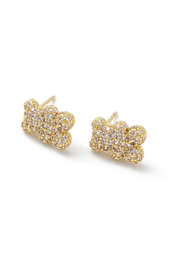 Bear Rack Plating Brass Cubic Zirconia Stud Earrings for Women Long-Lasting Plated Lead Free & Cadmium Free Real 18K golden Plated 12x9x3mm Pin: 0.8mm