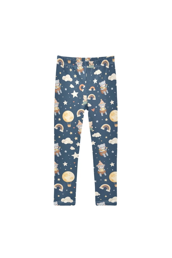 Bear Rainbow Clouds Hot Air Balloon Printed Leggings Yoga Pants for in 4t to 10t