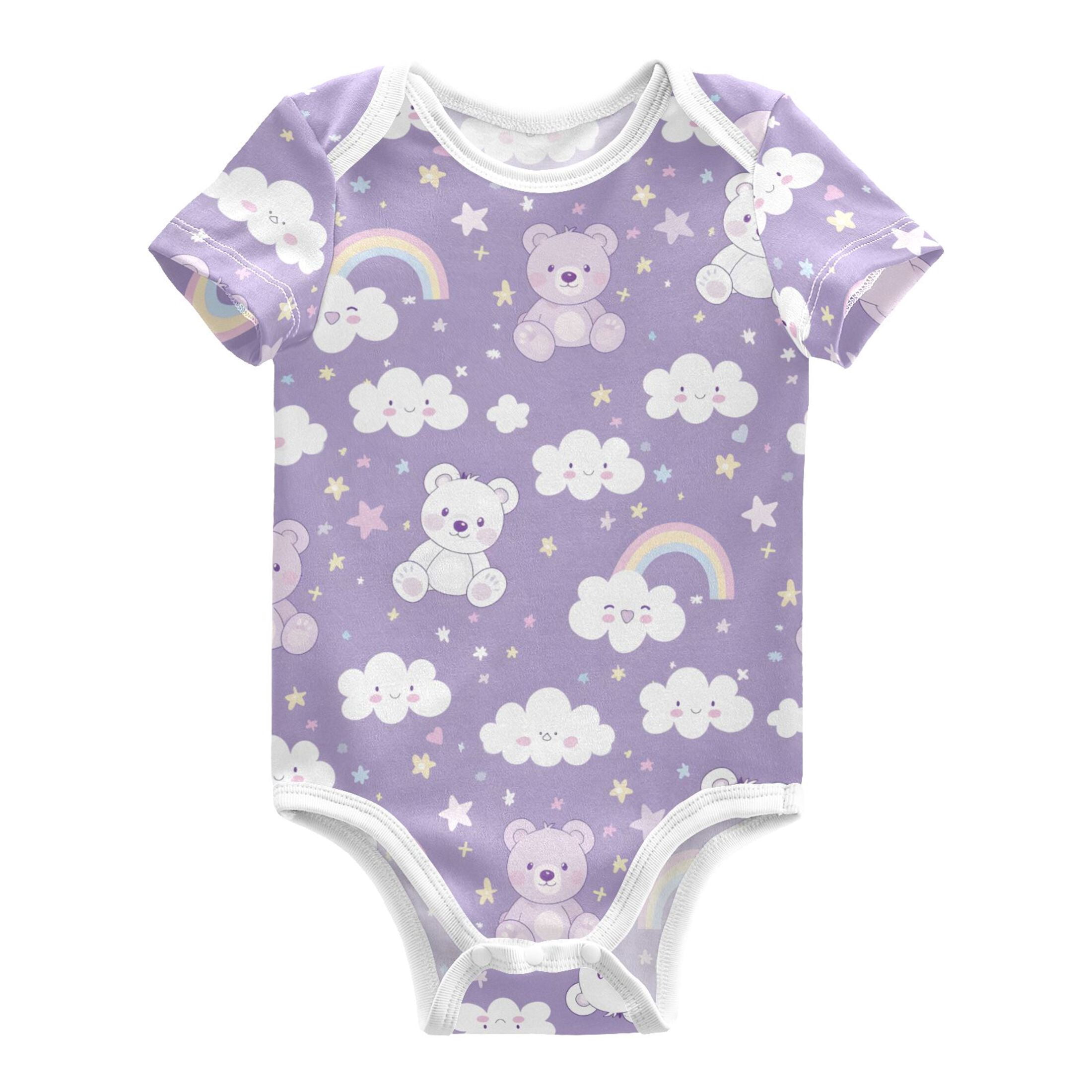 Bear Rainbow Clouds Pattern Baby Bodysuits 100% Cotton Short Sleeve for ...