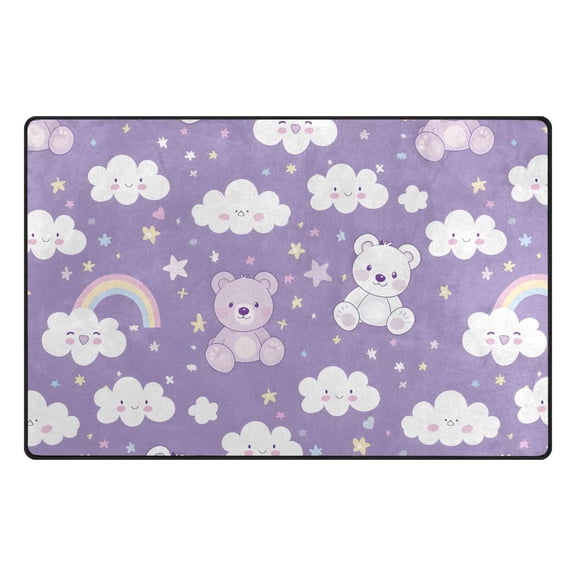 Bear Rainbow Clouds Pattern Memory Foam Area Rug 31"x20" Non Slip, Absorbent, Fade Proof for Living Room, Bedroom, Office