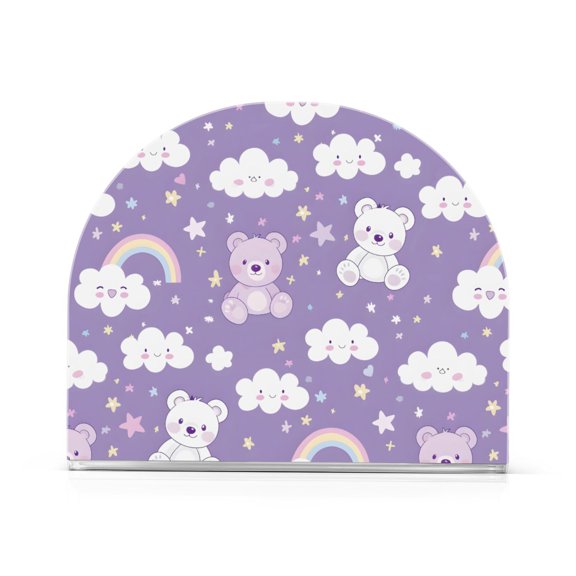 Bear Rainbow Clouds Pattern Napkin Holder Acrylic Napkin Dispenser Clear Modern Tabletop for Kitchen Counter