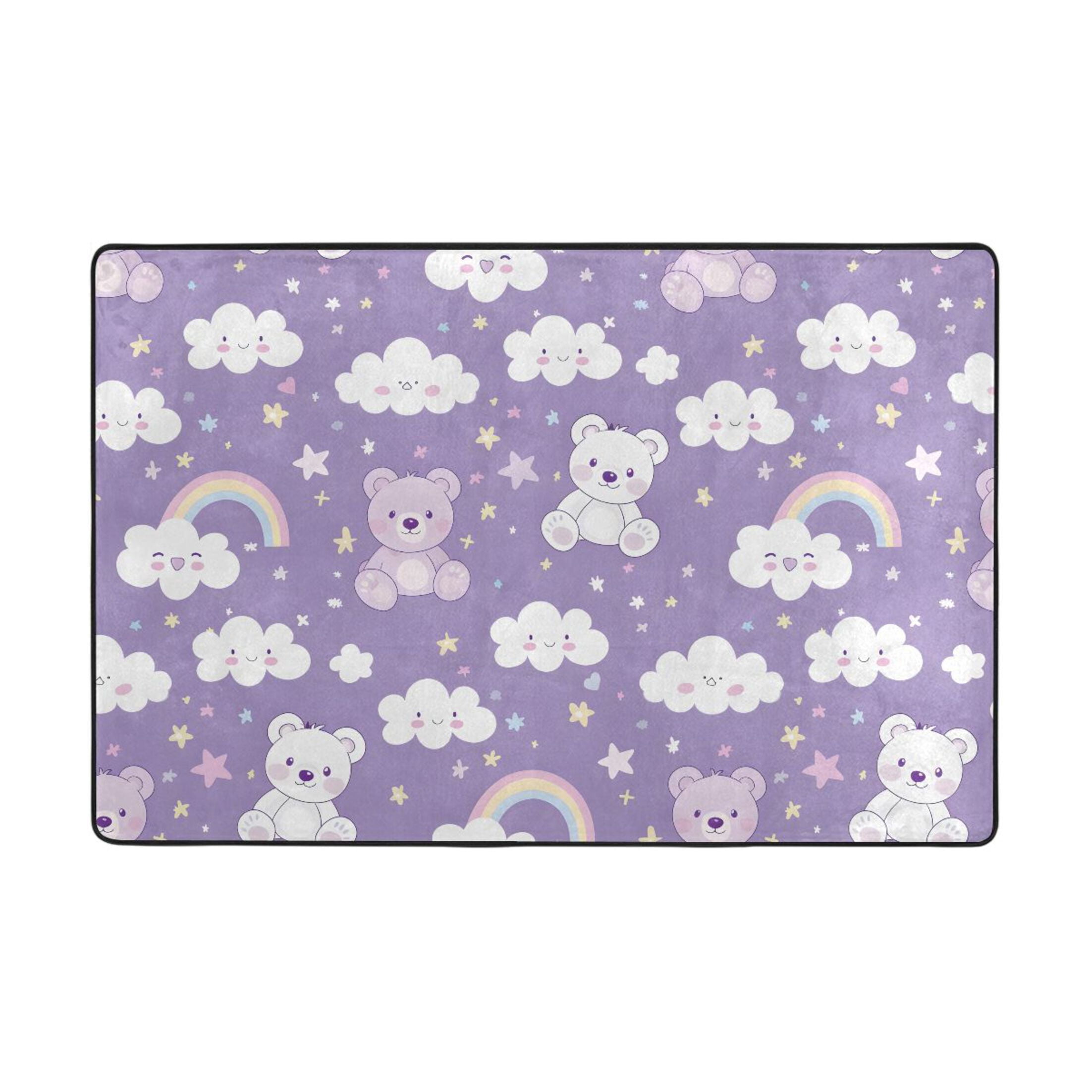 Bear Rainbow Clouds Pattern Rug 36x24in Memory Foam Absorbent Non Slip ...