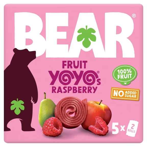 BEAR Fruit Yoyos Raspberry - 1 Box of 5 x 2 Rolls - British Snack