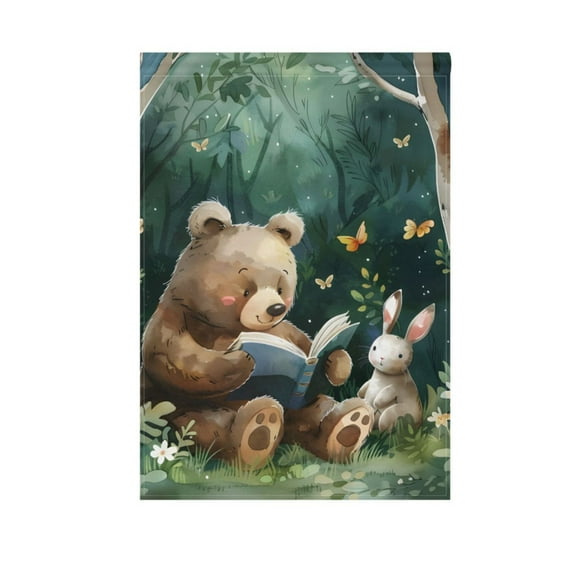 Bear Reading Garden Flag House Banner 12" x 18" Double Sided Outdoor Yard Decoration