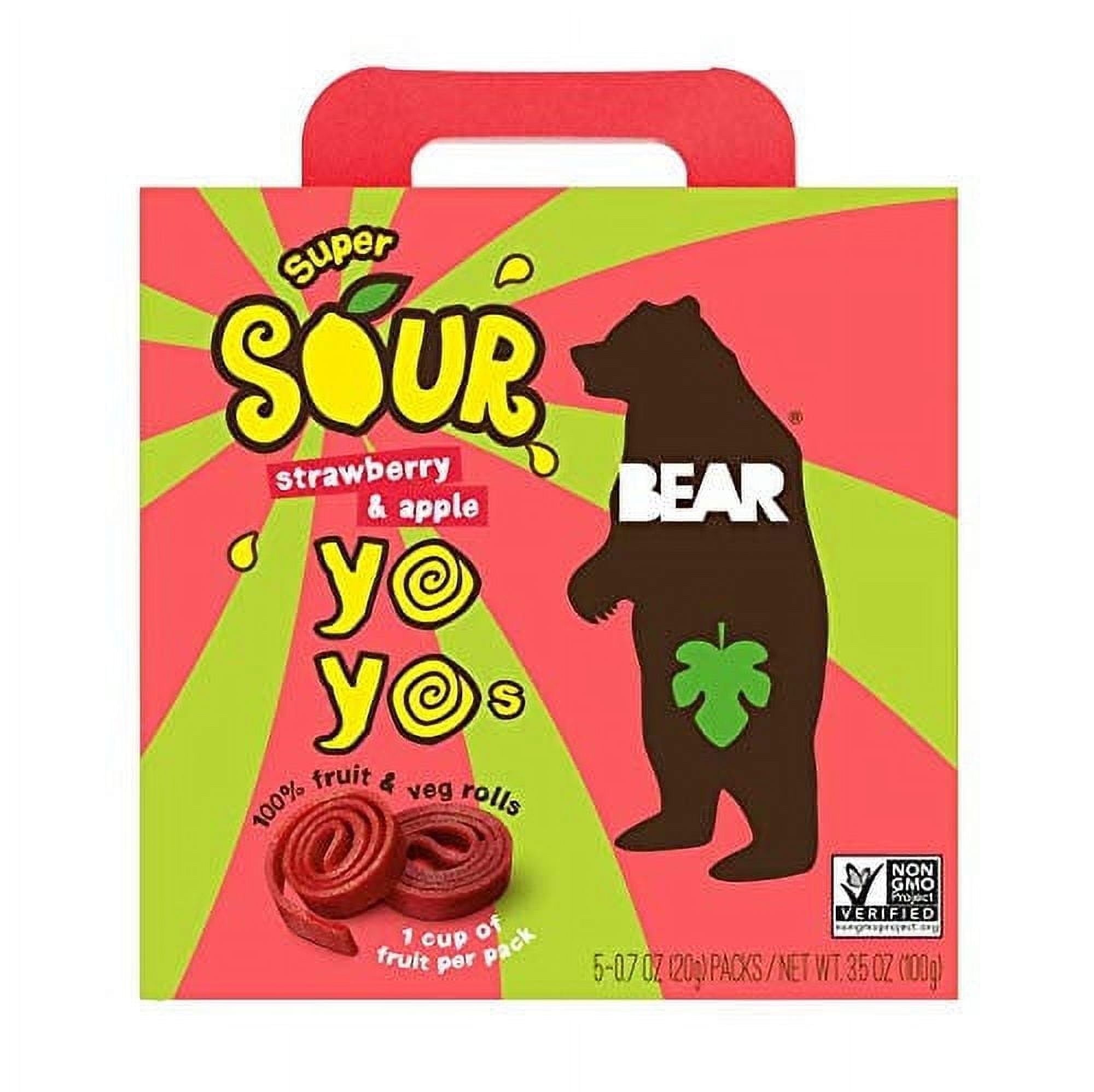 Bear Real Fruit Yoyos Super Sour Strawberry & Apple 3.53 oz Pack of 4